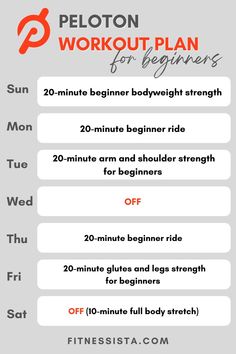 the peloton workout plan for beginners is shown in red and white text