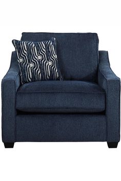 a blue couch with two pillows on it