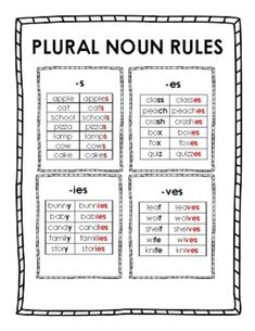 a poster with words and pictures on it that says,'plural noun rules