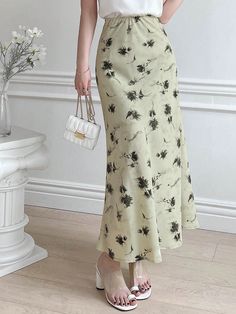 Women Floral Printed Slit Thigh High Waist Skirt Beige Boho   Fabric Floral,Plants,All Over Print Mermaid Non-Stretch  Women Clothing, size features are:Bust: ,Length: ,Sleeve Length: Printed Long Skirt Outfits, Hanbok Wedding, Long Skirt Outfit, Printed Long Skirt, Long Skirt Outfits, Beige Boho, Outfit Shopping, Flower Skirt, Mermaid Skirt