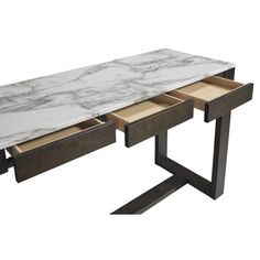 a marble top desk with drawers underneath it