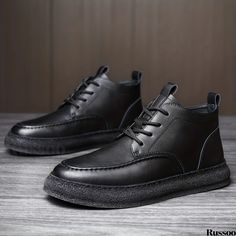 Russoo - Premium Mens Leather Lace-Up Shoes: Comfortable, Stylish, and Non-Slip for Outdoor Activities Casual Black Ankle-high Leather Shoes, Casual Black Slip-on Martin Boots, Shoes Comfortable, Mens Leather, Summer Winter, Leather Lace, Short Boots, Leather And Lace, Lace Up Shoes