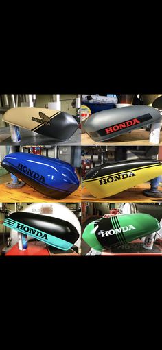 there are many different types of boats on the shelves in this shop, including one for honda and another for honda