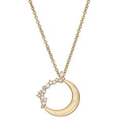 Complement your wardrobe with the eye-catching style of this Charles & Colvard lab-created moissanite moon and star pendant necklace. Complement your wardrobe with the eye-catching style of this Charles & Colvard lab-created moissanite moon and star pendant necklace. Metal: 14k white gold, 14k rose gold, 14k gold Chain length: 16 in. + 2-in. extender Length: 3/4 in. Packaging: boxed Plating: rhodium Finish: polished Chain type: cableSTONE DETAILS Stone type: lab-created moissanite Total weight: Celestial Style Jewelry With Brilliant Cut, Formal White Gold Crescent-shaped Pendant, Formal Crescent White Gold Jewelry, Celestial Jewelry With Round Cut Diamond Accents, Celestial Style Jewelry With Round Cut Diamond Accents, Celestial White Gold Jewelry With Brilliant Cut, White Crescent Diamond Jewelry, Celestial Necklace With Single Cut Diamonds For Anniversary, Celestial 14k Gold Jewelry With Brilliant Cut