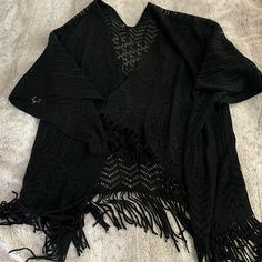 Nwot - Multi Use Shawl!! One Size S- Xl Casual Black Summer Poncho, Beach Sweater With Open Knit, Cozy Open Knit Beach Sweater, Black One Size Poncho For Beach, Pointelle Knit Cardigan For The Beach, Black One Size Beach Poncho, Black Cardigan For Spring Vacation, Black Beach Poncho One Size, Beach Pointelle Knit Cardigan