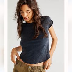 Nwt, Free People/We The Free Be My Baby Tee In Black. Effortless And Timeless Classic! A Perfect Lived-In Look Essential. Capped Sleeves Raw Hemlines Cropped Length 100% Cotton Baby Tee Shirt, Baby Tee Shirts, Perfect Live, Capped Sleeves, Be My Baby, Free People Black, Baby Tee, My Baby, Timeless Classic