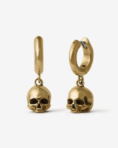 Cranium Earrings-Ear Dangles- Gold - - Ask & Embla Cool Gold Earrings, Subversive Earrings, Skill Earrings, Ecclesia Jewelry, Bookish Earrings, Real Bone Jewelry, Unique Earring, Science Jewelry, Skeleton Earrings