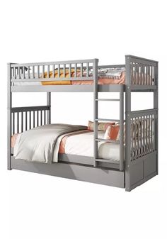 the bunk bed is made up with two sets of mattresses on top of it