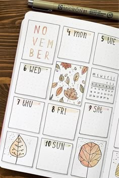 Fall Dot Journal Ideas, Planer Ideas Diy November, November Dot Journal, November Weekly Spread, Bullet Journal Frames