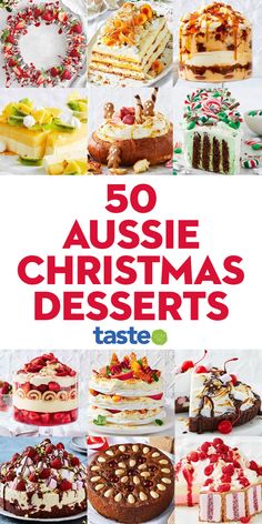 the cover of 50 aussie christmas desserts taste magazine, featuring various cakes and pies