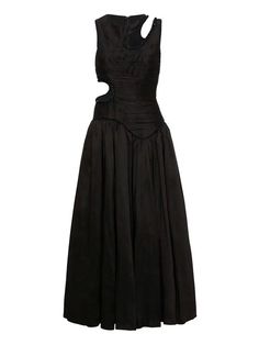 Discover the Sleeveless Hollow Out Mid-Length Dress. This elegant dress features a chic hollow-out design, perfect for adding sophistication to any outfit. Midi Graduation Dress, Formal Dress Midi, Black Formal Dress, Modern Womens Fashion, Elegant Attire, Rainbow Dress, Pleated Bodice, Midi Dress Party, Mid Length Dresses