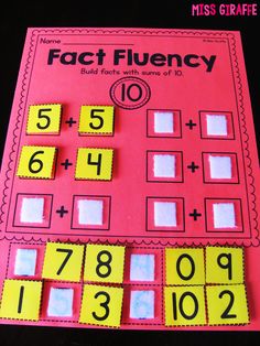 the fact flueny game is shown with numbers and fractions on pink paper