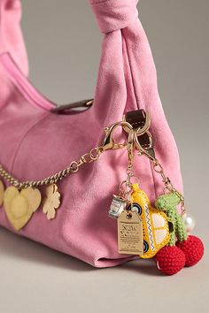 Charming new-trend alert: jewelry for your bag, featuring fruit. | Fruit Crochet Bag Charm by Anthropologie in Red, Women's, Polyester/Glass Fruit Crochet Bag, Fruit Crochet, Crochet Bag Charm, Rose Bag, Doll Aesthetic, Popular Handbags, Shoe Bags, Handbag Charms, Thrift Fashion