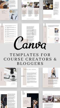 the canva templates for course creators and bloggers are shown in black and white