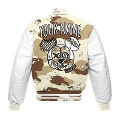 Brand Dunkare Desert Camo 3s Varsity Jacket Custom Name Got Em Drip All Over Print Baseball Varsity Jacket Baseball Varsity Jacket, Desert Camo, Custom Name, All Over Print, Varsity Jacket, Camo, Baseball