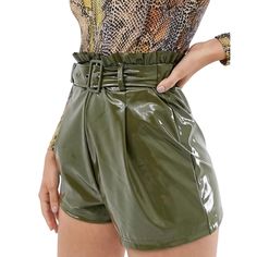 Rare! Asos Faux Patent Leather Shorts With Belt Square Buckle Paperbag Waist High Rise Color: Olive Green Size 10 / Medium To Large Waist 15.5” Hips 23” Rise 16” Inseam 2” Leg Opening 14” Smoke & Pet Free Home We Ship Everyday Casual Spring Winter Club Party Concert Festival College Going Out Chic Modern Unique Trendy High-waist Faux Leather Shorts, Trendy High Waist Faux Leather Shorts, Trendy Belted Shorts, Trendy Green Shorts For Fall, Trendy Faux Leather Belted Bottoms, Trendy Belted Faux Leather Bottoms, High-waist Green Shorts For Fall, Green High Waist Shorts For Fall, High Waist Green Shorts For Fall