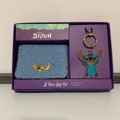 two piece gift set in purple box with stitch