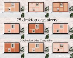 the 25 desktop organizers are displayed in different styles and sizes, including one for each page