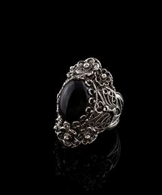 Black Onyx Silver Oval Gothic Statement Ring, 925 Sterling Artisan Made Handcrafted Goth Filigree Cocktail Ring Handmade Women Jewelry Punk ring, floral ring, flower basket ring Material: 925 Sterling Silver (NICKEL FREE) Gemstone: Black Onyx 10x14 mm. FREE, FAST AND TRACKABLE SHIPPING FOR ALL EU COUNTRIES AND USA. COMES WİTH VELVET POUCH AND LUXURY GİFT BOX. Show off this gorgeous ring at any occasion. This eye catching elongated oval statement ring is perfect to add glam to outfit with Black Onyx Gemstone Ring. This vintage, original, and stylish luxury jewelry is perfect for wearing at parties, festivals and everyday life.  Comes with a gift pouch and box. Our handmade pieces are the perfect gift for a mom, wife, daughter, friend, lover, relative, etc. ideal gift for birthday, anniversa Gothic Silver Filigree Ring For Gifts, Gothic Carved Jewelry Gift, Gothic Oval Collectible Jewelry, Gothic Silver Rings With Intricate Design, Gothic Oval Rings For Formal Occasions, Collectible Gothic Oval Jewelry, Gothic Silver Oval Jewelry, Silver Gothic Oval Jewelry, Gothic Sterling Silver Oval Jewelry