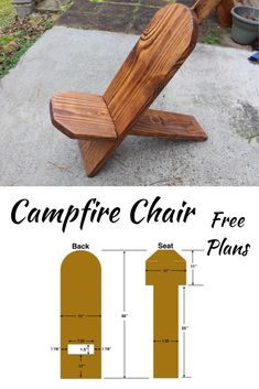 the campfire chair is made out of wood and has measurements to fit it in