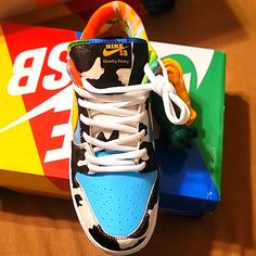 Brand New Nike Ben & Jerry's Dunks. Going For $2800 On Goat. Sz 11 Custom Sneakers Ideas, Dressing Shoes, Sequin Sneakers, Shoe Drawing, Custom Jordan, Nike Wallpapers, Cute Shoe, Custom Painted Shoes, Clothes Wishlist