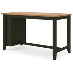 a black desk with a wooden top