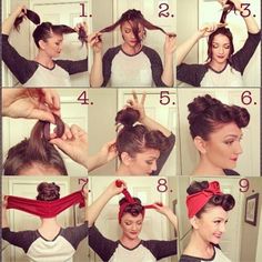 Bandana Bang Victory Roll- could see Bri doing this for fun sometime Short Haircut, Rockabilly Fashion