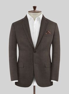 Transform every moment into a memorable one with our Napoleon Mini Houndstooth Brown Wool Suit. This ensemble features the classic mini houndstooth pattern in a rich brown shade, offering a visual texture that is both subtle and striking, designed to effortlessly enhance your silhouette, ensuring comfort and ease of movement - a perfect companion for a variety of occasions. Whether attending a close friend's wedding, leading an important business meeting, or enjoying an upscale evening event, th Brown Tailored Tweed Jacket For Formal Occasions, Luxury Brown Tweed Jacket For Formal Occasions, Elegant Brown Tweed Jacket For Business, Elegant Brown Tweed Jacket For Office, Formal Brown Tweed Jacket With Suit Collar, Formal Brown Herringbone Blazer, Semi-formal Brown Tweed Jacket, Tailored Tweed Jacket With Houndstooth Pattern For Business Casual, Tailored Brown Tweed Jacket For Business