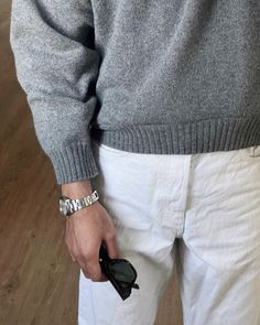 ig dc: @athrgt Outfit Inspo For Men, Ysl Outfit, Crew Neck Sweater Men, Masc Outfits, Knit Sweater Outfit, Sweaters For Men, Masculine Style, Dapper Style