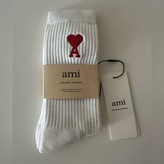 Brand New, Has Tags White Cotton Socks As Gift, White Cotton Socks For Gifts, White Cotton Socks As A Gift, Winter Cream Cotton Socks, Clothing Brand Tags, Comfy Pjs, Streetwear Accessories, Ami Paris, Luxury Packaging