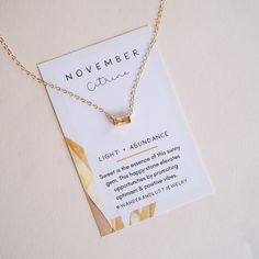 For a stunningly subtle (yet powerful) reminder of light and optimism, this Tiny November Birthstone Necklace is your go-to! Designed with a dainty citrine-hued CZ, it's a small but meaningful reminder of abundant opportunities and warm positivity. NECKLACE FEATURES: 16k gold plated citrine hued cubic zirconia birthstone charm 14k gold filled chain & findings Necklace comes with coordinating November birth month card Jewellery Content, November Birthstone Necklace, November Birthstone Jewelry, Chain Extenders, November Birthstone, Birthstone Charms, Birth Month, Birthstone Necklace, Gold Filled Jewelry