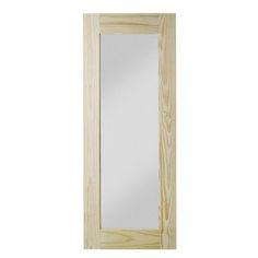 a wooden door with a mirror on the front and side paneled in light wood