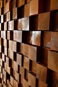 a wall made out of wood blocks