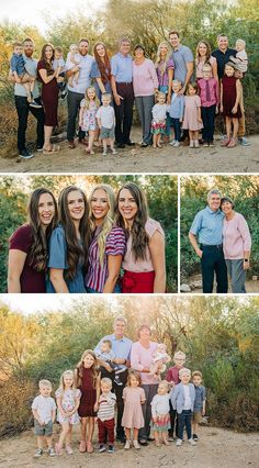 a family posing for pictures in the woods