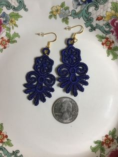 Lace Earrings Embroidered Earrings Dainty Earrings - Etsy Elegant Embroidered Earrings, Embroidered Blue Earrings For Gift, Elegant Embroidered Wedding Earrings, Eagles Colors, Embroidered Earrings, Lace Earrings, Earrings Dainty, Blue Springs, Earring Crafts