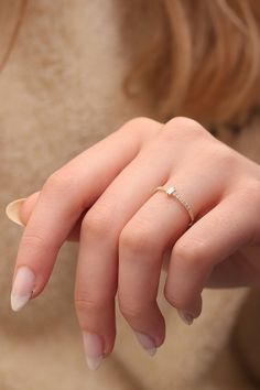 "14k & 18k Baguette Diamond Band / Half Eternity Baguette Diamond Ring / Gold Diamond Minimalist Ring Available in Gold,Rose Gold,White Gold ❥ ITEM DETAILS ---> Gold Color of Choice : Yellow Gold, Rose Gold, White Gold ---> Material : 14k ( 585 ) or 18k ( 750 ) Real Gold. It is Not Gold Filled or Gold Plated ---> Made to order ---> Band Thickness : 1.25 mm ---> Band Width : 1.20 mm ---> Clarity : H color VS/SI ---> Diamond Cut: Round & Baguette ---> Number of Ston Elegant Everyday Diamond Ring With Diamond Cut, Minimalist Rectangular Diamond Ring For Gift, Minimalist Baguette Diamond Ring Jewelry, Minimalist Baguette Diamond Jewelry, 14k Gold Baguette Jewelry, Dainty White Gold Ring With Baguette Diamonds, Elegant Everyday Diamond Ring With Prong Setting, Minimalist Emerald Cut Diamond Ring For Everyday, Dainty White Gold Rings With Baguette Diamonds