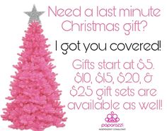 a pink christmas tree with the words need a last minute christmas gift? i got you covered