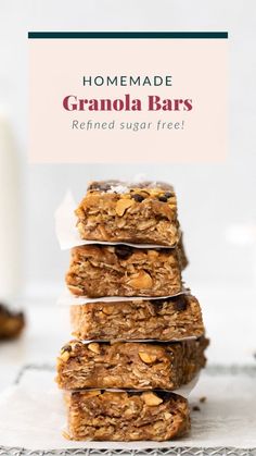 homemade granola bars stacked on top of each other