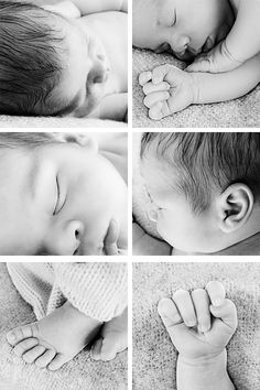 four photos of a baby sleeping on the floor