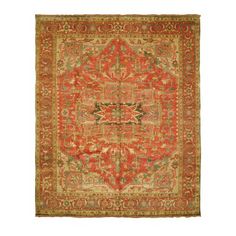 an antique rug is shown on a white background with red and green accents, including the center