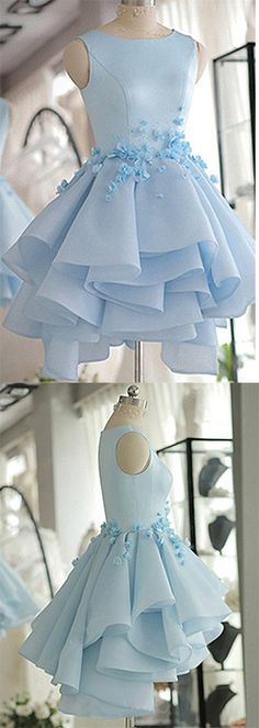 Sky Blue Homecoming Dress,A-line Scoop Neck Prom Dress,Satin Tulle Short Flowers Original Prom Dresses,Mini Dress,Sweet 16 Dress,Homecoming Dress,GFT35 Original Prom Dresses, Prom Dresses Short Blue, Scoop Neck Prom Dress, Gaun Koktail, Blue Graduation, Tulle Homecoming Dress, Prom Dresses 2018, Blue Homecoming Dresses, فستان سهرة