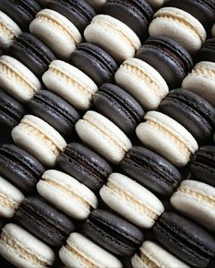 many different types of macaroons are arranged together