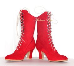 Boho Boots Bohemian, Burning Man Boots, Edwardian Boots, Retro Boots, Steampunk Boots, Red Witch, Red Leather Shoes, Red Leather Boots, Granny Boots