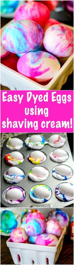 easy dyed eggs using shaving cream for kids to make them look like they have been