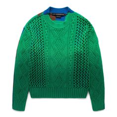 Andersson Bell FISHERMAN INTARSIA CREW-NECK SWEATER GREEN Green Crew Sweater With Ribbed Cuffs, Green Crew Neck Sweater With Ribbed Cuffs, Green Crew Neck Sweater For Layering, Green Sweatshirt For Layering In Fall, Green Sweatshirt For Fall Layering, Green Winter Sweater For Streetwear, Green Crew Neck Winter Sweater, Green Crew Neck Sweater For Streetwear, Green Knit Sweater For Layering