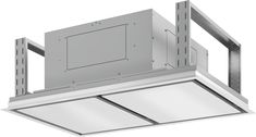 an overhead light fixture with two square lights on each side and one rectangular light in the middle