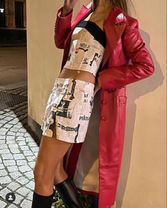 Shop The Look, Fashion Inspo Outfits, Red Leather Jacket, Link In Bio, Women's Blazer, Mini Skirt, Womens Skirt, Mini Skirts