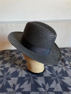 "Authentic Black Amish Straw Wide Brim Hat. Made in U.S.A. Center dent crown Fedora - Long Oval Park Plaza Hat - Superior Quality Amish Flicker-Braid From Indiana Amish community. Size 6 3/4 54 Inside headband measurement is 20 3/4\"." Country Style Black Straw Hat With Short Brim, Black Country Style Straw Hat With Curved Brim, Black Country Style Straw Hat With Flat Brim, Black Brimmed Straw Hat For Country Events, Black Country Style Sun Hat With Short Brim, Black Country Style Brimmed Straw Hat, Black Curved Brim Straw Hat For Country Events, Vintage Black Brimmed Straw Hat, Vintage Black Straw Hat With Curved Brim