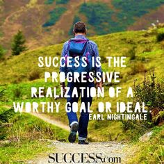 a man walking down a path with a backpack on his back and the words success is the progressive progressive