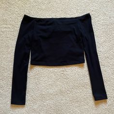 New! Never Been Worn! Black Cropped Shirt That Is Off The Shoulder Style. Long Sleeves. Black Stretch Long Sleeve Top For Summer, Trendy Black Stretch Blouse, Spring Black Stretch Long Sleeve Top, Black Long Sleeve Crop Top For Fall, Black Stretch Long Sleeve Casual Top, Black Stretch Top For Night Out, Trendy Black Tops For Night Out, Trendy Black Top For Night Out, Black Stretch Long Sleeve Top For Night Out